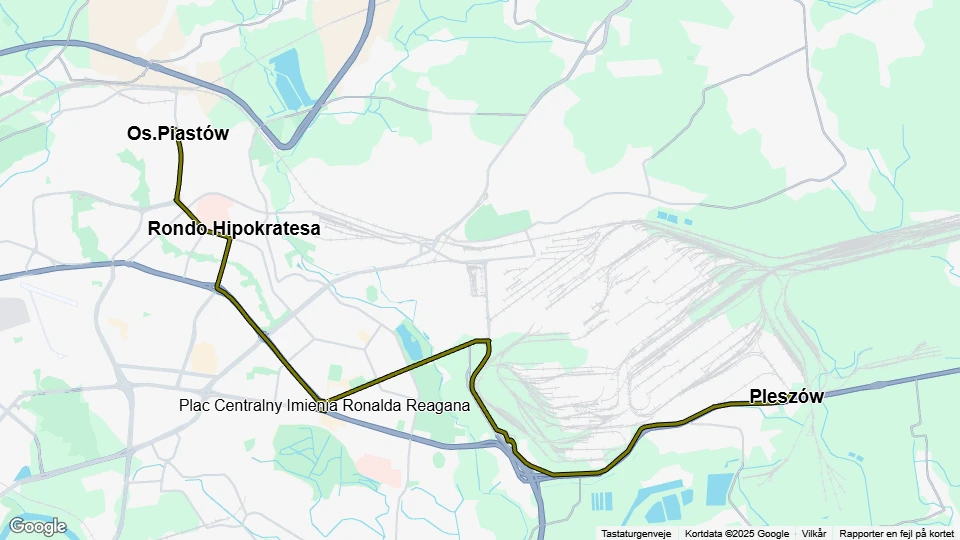 Kraków sporvognslinje 21: Pleszów - Os.Piastów linjekort