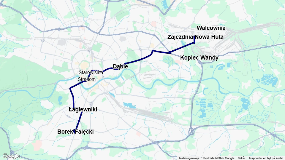 Kraków sporvognslinje 22: Borek Fałęcki - Zajezdnia Nowa Huta linjekort