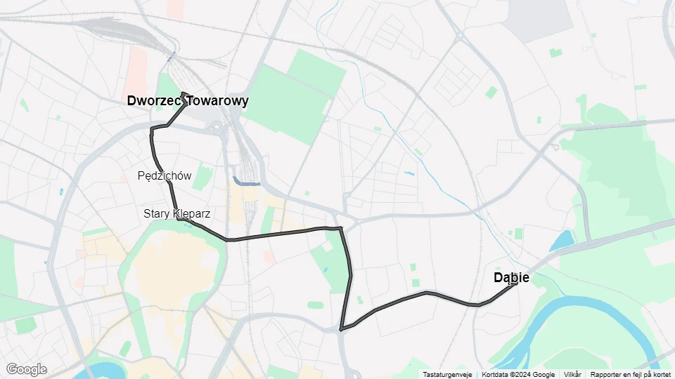 Kraków sporvognslinje 7: Dworzec Towarowy - Dąbie linjekort