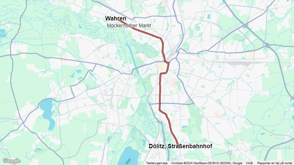 Leipzig ekstralinje 11E: Wahren - Dölitz, Straßenbahnhof linjekort