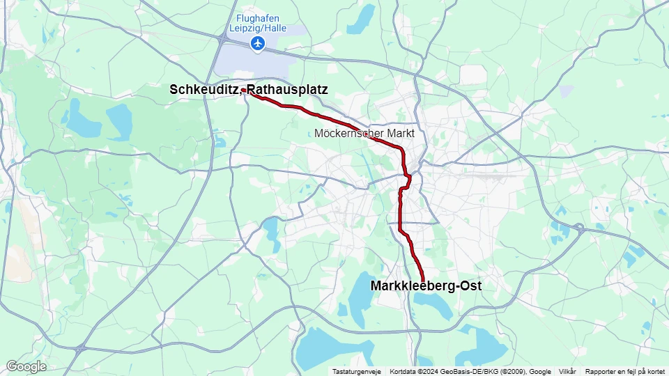 Leipzig sporvognslinje 11: Schkeuditz, Rathausplatz - Markkleeberg-Ost linjekort