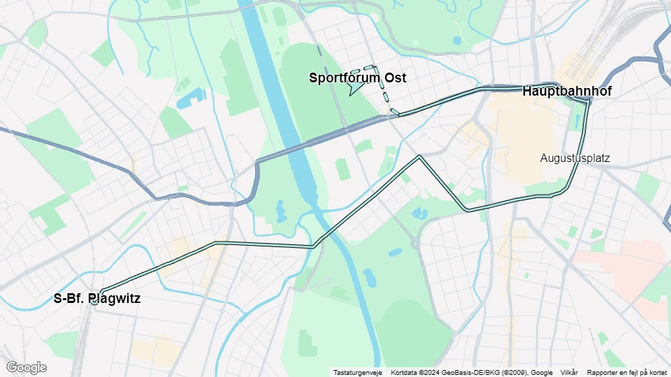 Leipzig sporvognslinje 34: S-Bf. Plagwitz - Sportforum Ost linjekort