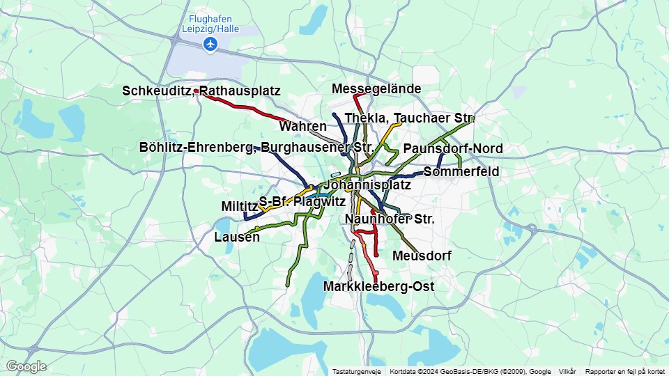 Leipziger Verkehrsbetriebe (LVB) linjekort