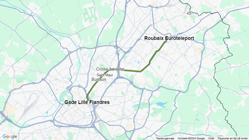 Lille sporvognslinje R: Gade Lille Flandres - Roubaix Euroteleport linjekort