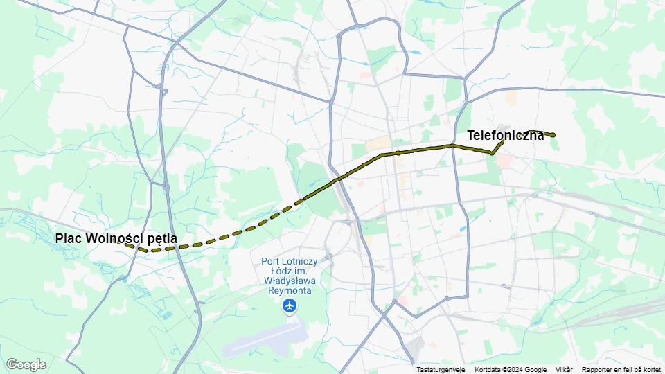 Łódź regionallinje 43BIS: Stoki - Plac Wolności pętla linjekort