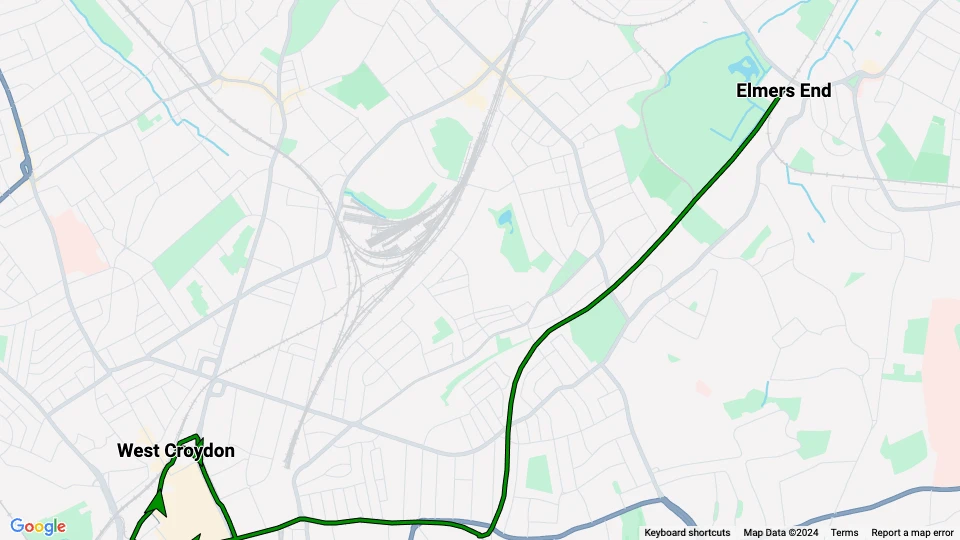 London ekstralinje 1: Elmers End - West Croydon linjekort