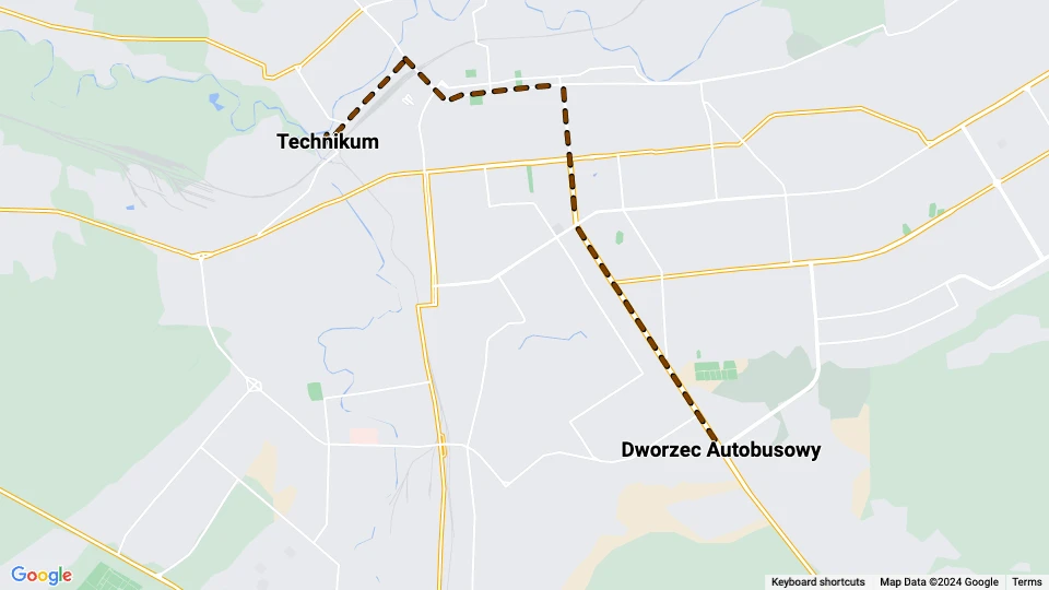 Lugánsk sporvognslinje 13: Technikum - Dworzec Autobusowy linjekort