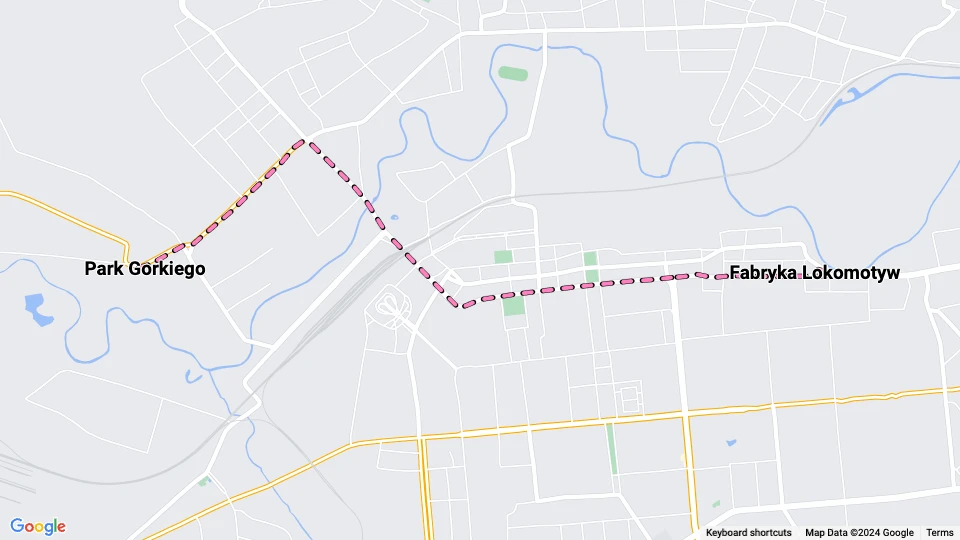 Lugánsk sporvognslinje 7: Fabryka Lokomotyw - Park Gorkiego linjekort