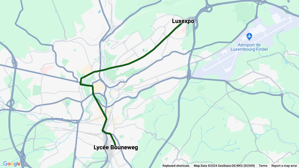 Luxembourg Luxtram: Luxexpo - Lycée Bouneweg linjekort