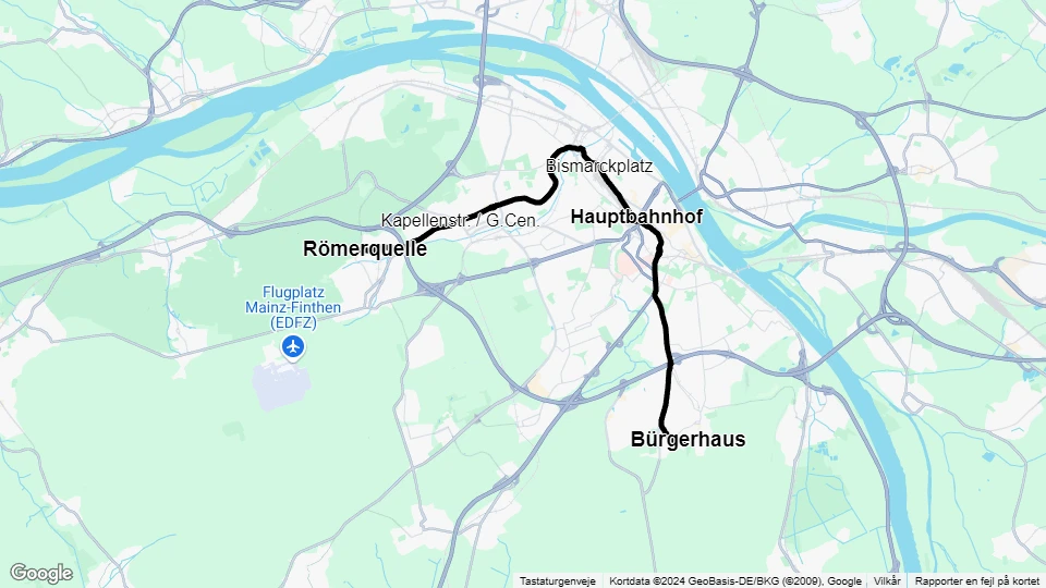 Mainz sporvognslinje 50: Römerquelle - Bürgerhaus linjekort