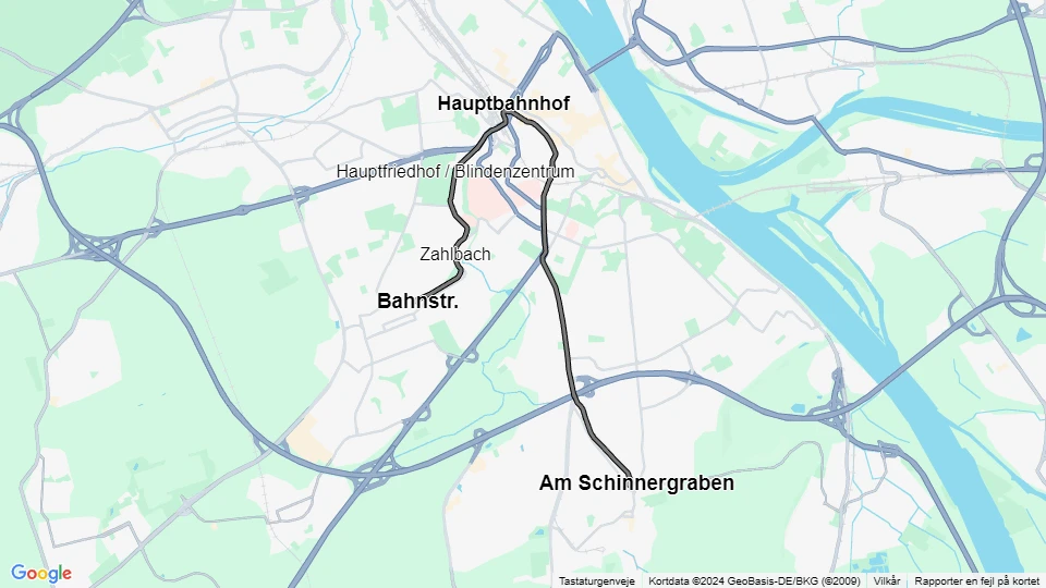 Mainz sporvognslinje 52: Bahnstr. - Am Schinnergraben linjekort