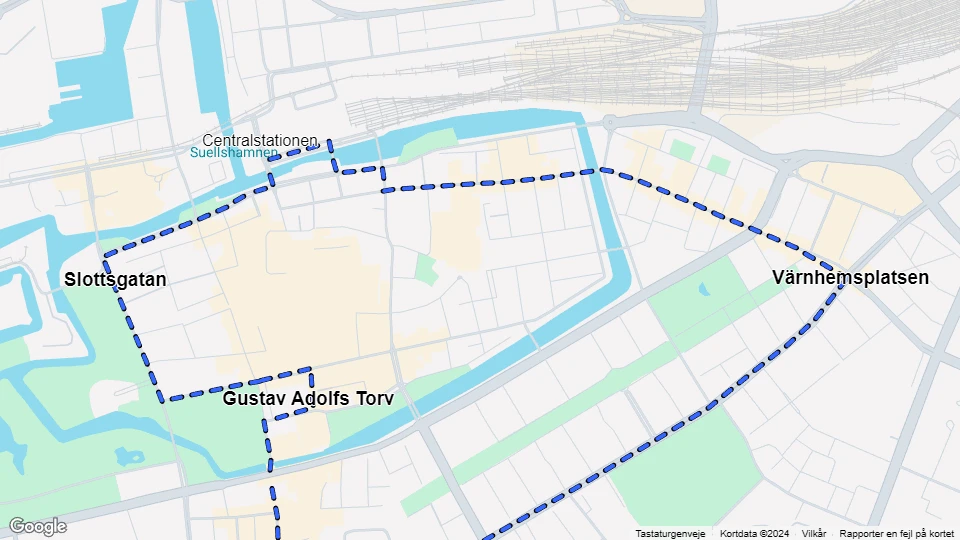 Malmø sporvognslinje 3: Värnhemsplatsen - Slottsgatan linjekort