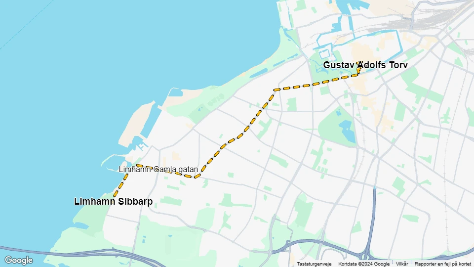 Malmø sporvognslinje 4: Gustav Adolfs Torv - Limhamn Sibbarp linjekort