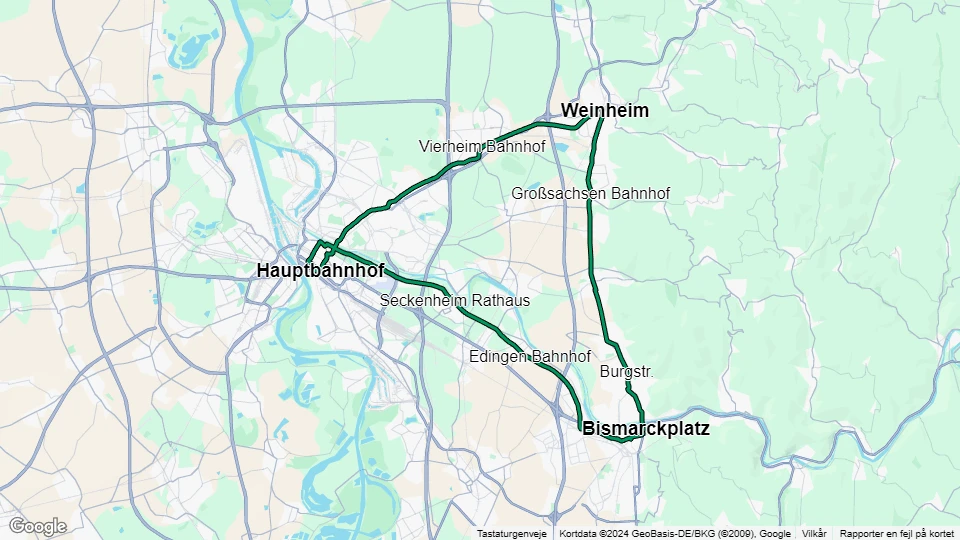 Mannheim regionallinje 5 linjekort