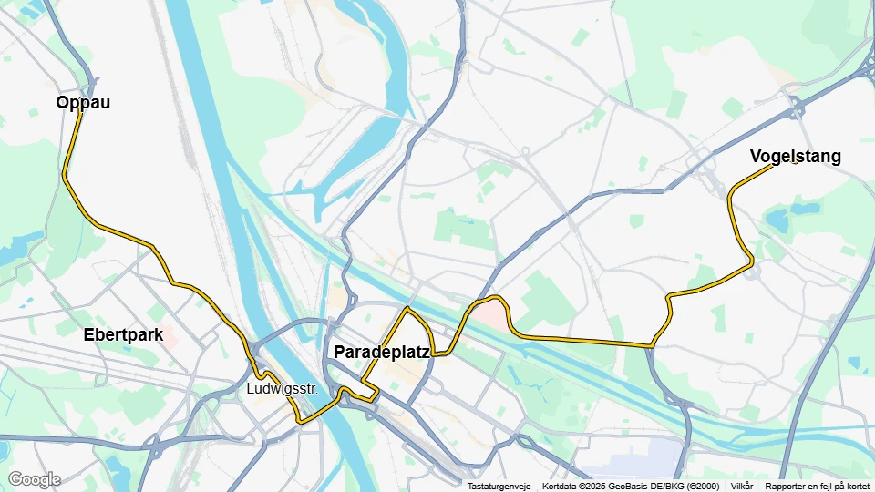 Mannheim sporvognslinje 7: Oppau - Vogelstang linjekort