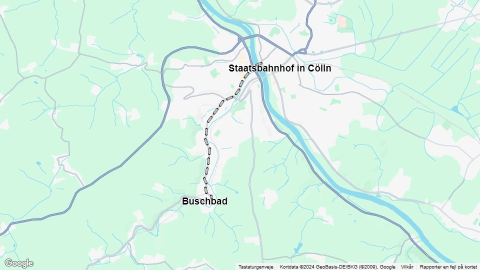 Meißen sporvognslinje: Staatsbahnhof in Cölln - Buschbad linjekort