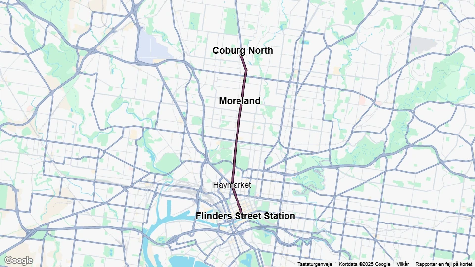 Melbourne sporvognslinje 19): Flinders Street Station - Coburg North linjekort