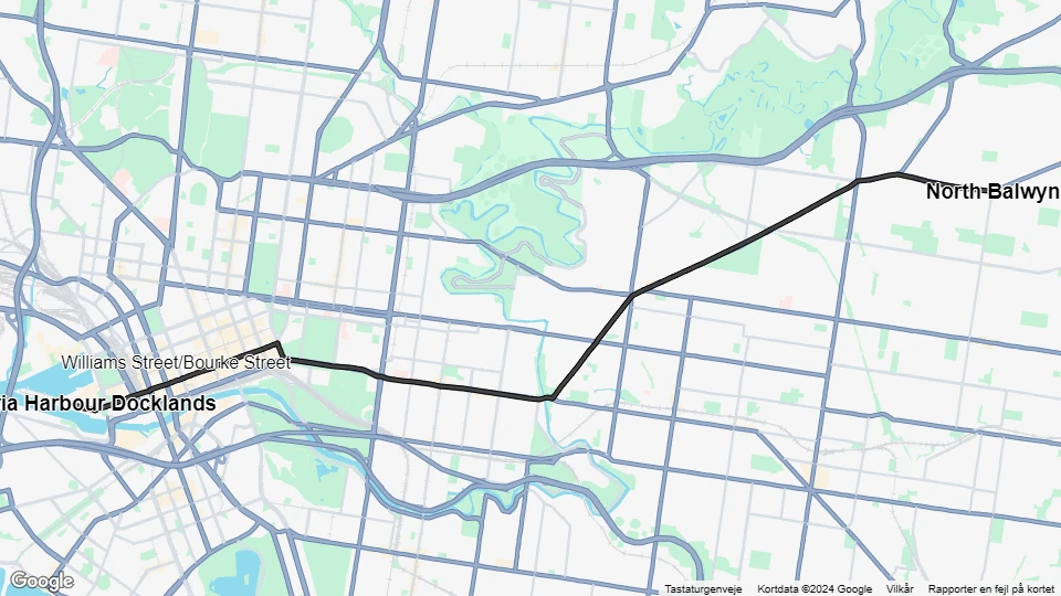 Melbourne sporvognslinje 48: North Balwyn - Victoria Harbour Docklands linjekort