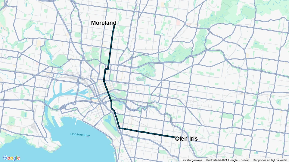 Melbourne sporvognslinje 6: Moreland - Glen Iris linjekort