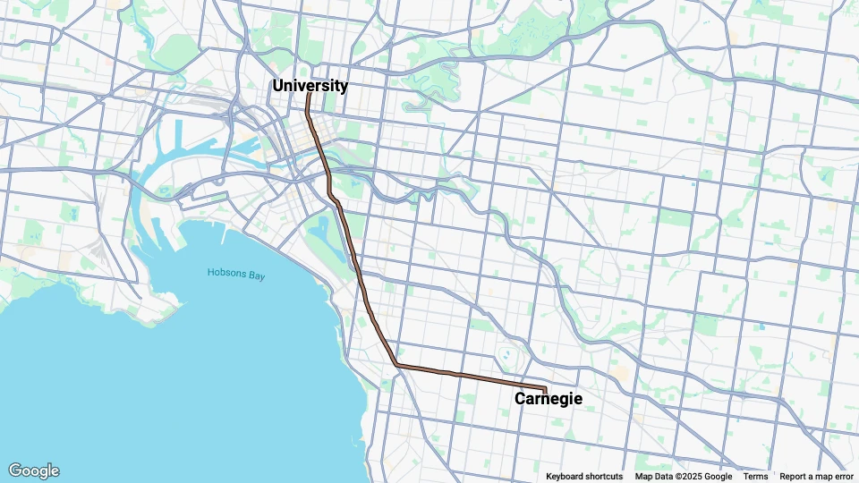 Melbourne sporvognslinje 67): University - Carnegie linjekort
