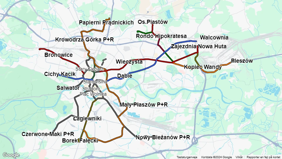 Miejskie Przedsiębiorstwo Komunikacyjne w Krakowie (MPK Kraków) linjekort