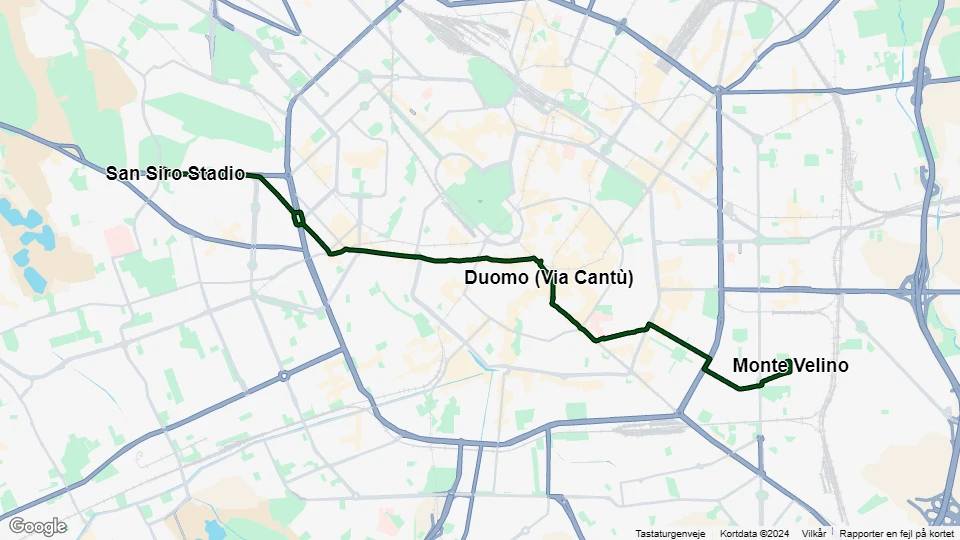 Milano sporvognslinje 16: San Siro Stadio - Monte Velino linjekort