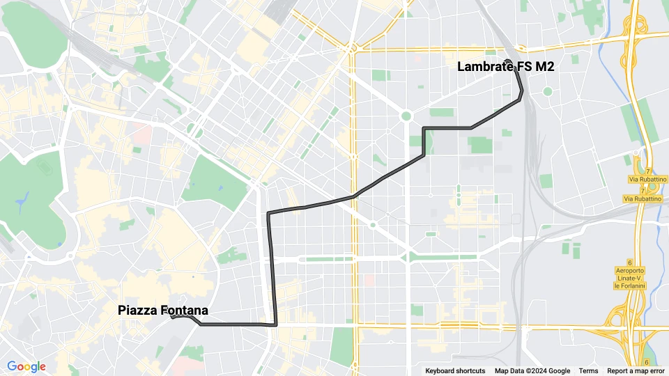 Milano sporvognslinje 23: Lambrate FS M2 - Piazza Fontana linjekort