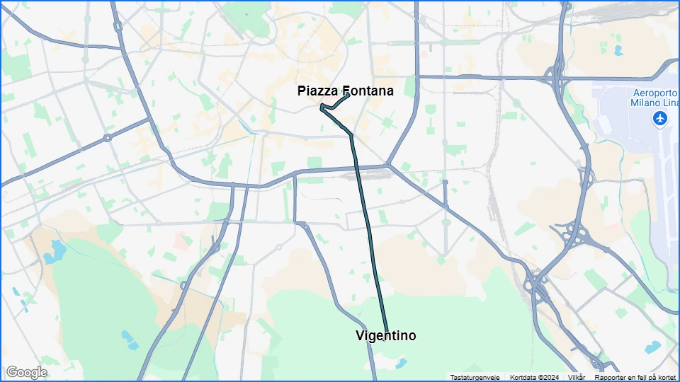 Milano sporvognslinje 24: Piazza Fontana - Vigentino linjekort