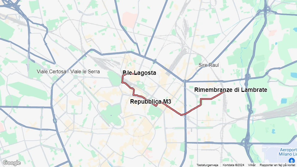 Milano sporvognslinje 33: P.le Lagosta - Rimembranze di Lambrate linjekort