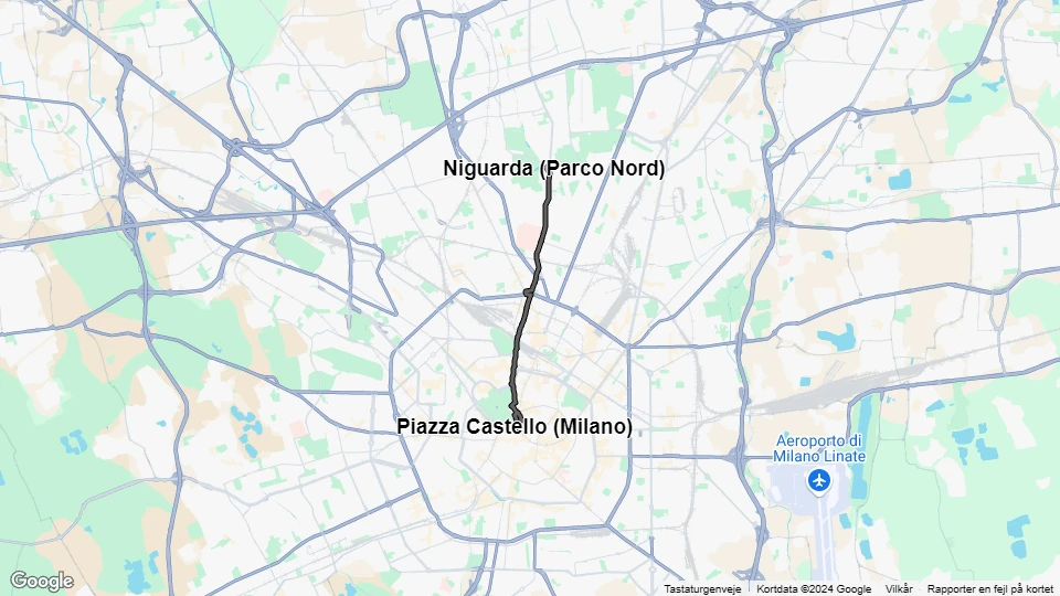 Milano sporvognslinje 4: Niguarda (Parco Nord) - Cairoli linjekort