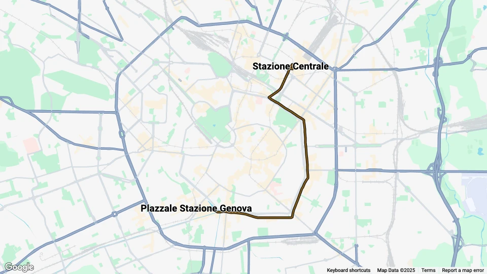 Milano sporvognslinje 9: Stazione Centrale - Plazzale Stazione Genova linjekort