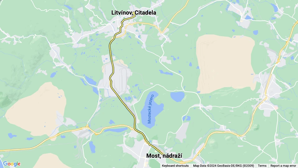 Most ekstralinje 3: Litvínov, Citadela - Most, nádraží linjekort