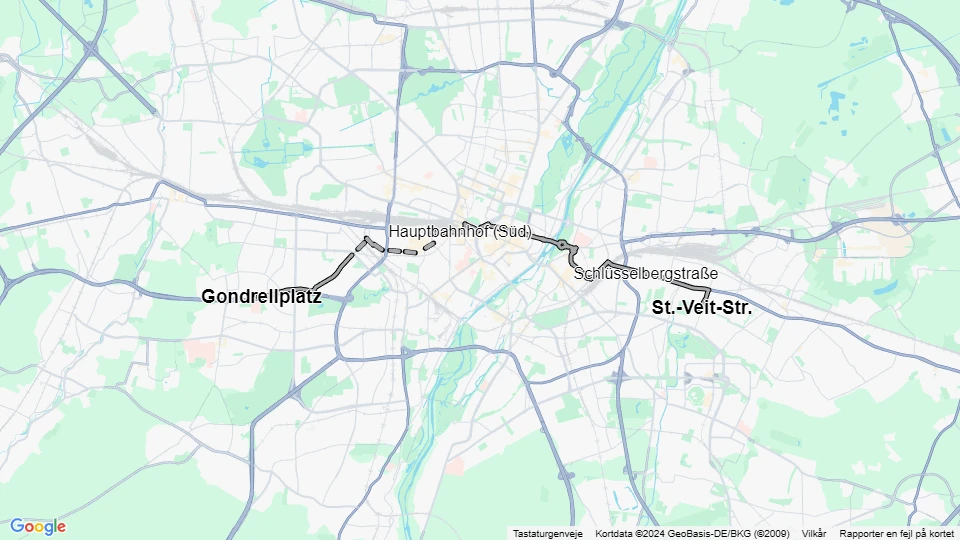 München sporvognslinje 14: Gondrellplatz - St.-Veit-Str. linjekort