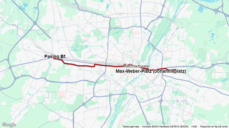 München sporvognslinje 19: Pasing Bf. - Berg am Laim Bf. linjekort