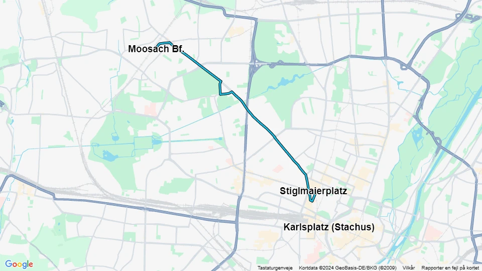 München sporvognslinje 20: Moosach Bf. - Stiglmaierplatz linjekort