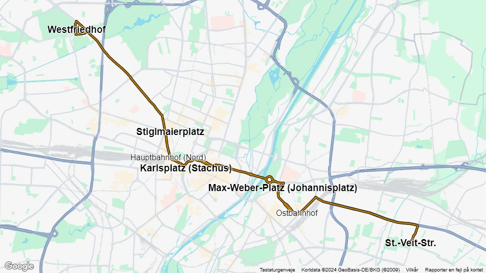 München sporvognslinje 21: St.-Veit-Str. - Westfriedhof linjekort