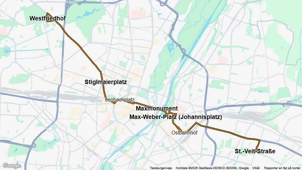 München sporvognslinje 21: St.-Veit-Straße - Westfriedhof linjekort