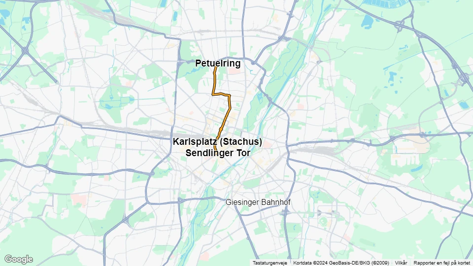 München sporvognslinje 27: Sendlinger Tor - Petuelring linjekort