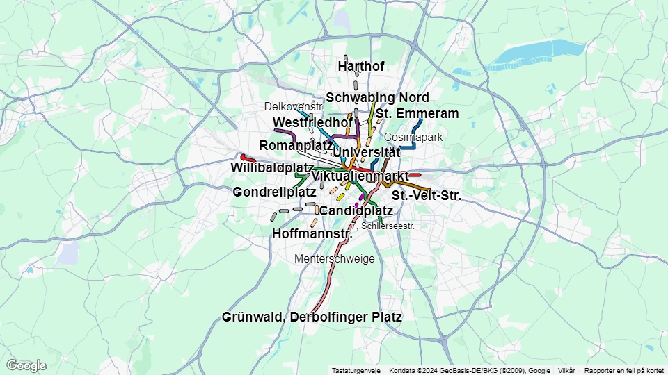 Münchner Verkehrsgesellschaft (MVG) linjekort