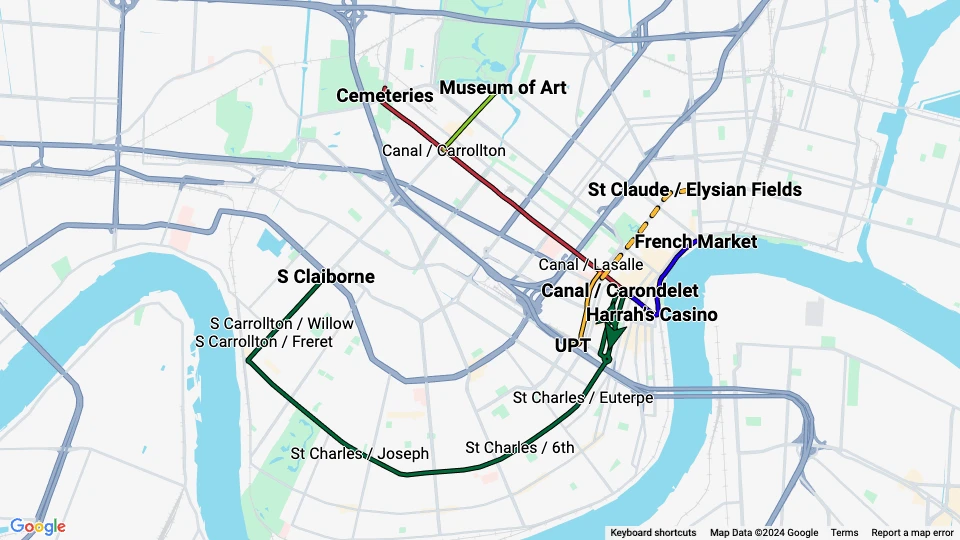 New Orleans Regional Transit Authority (NORTA) linjekort