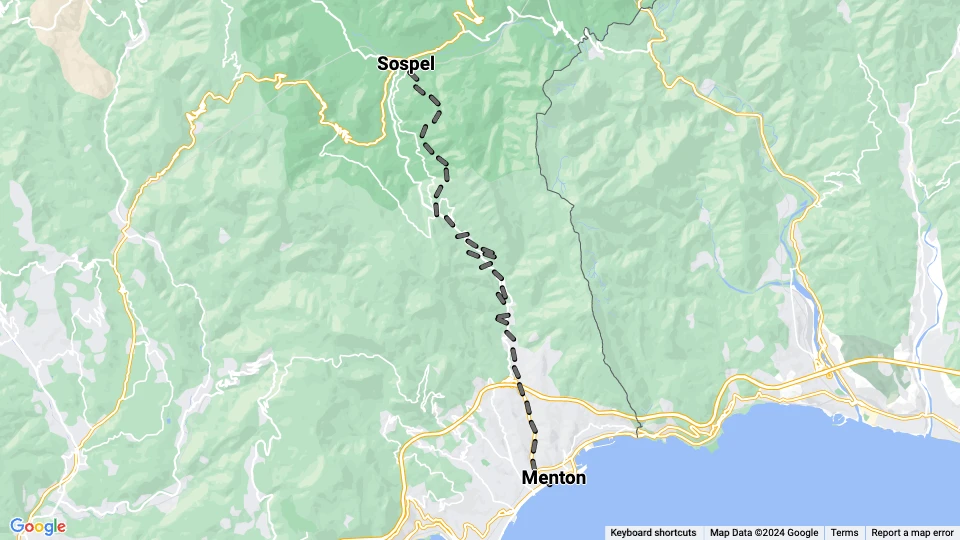 Nice regionallinje 46: Menton - Sospel linjekort