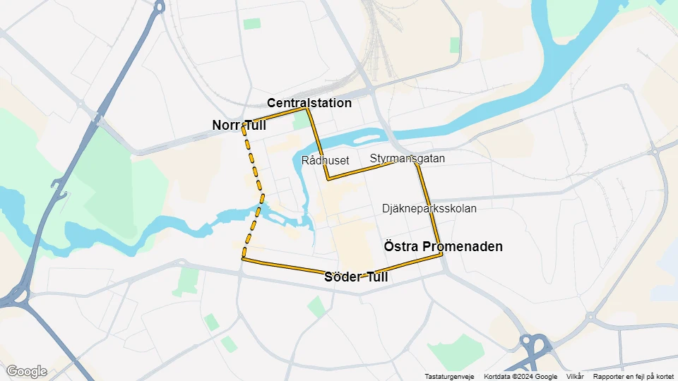 Norrköping sporvognslinje 1: Norr Tull - Östra Promenaden linjekort