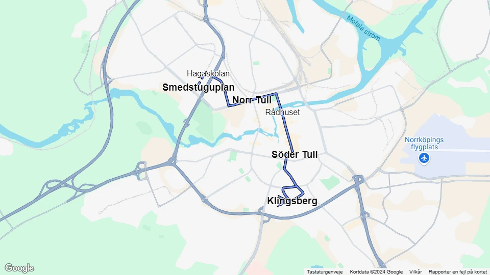 Norrköping sporvognslinje 4: Klingsberg - Smedstuguplan linjekort