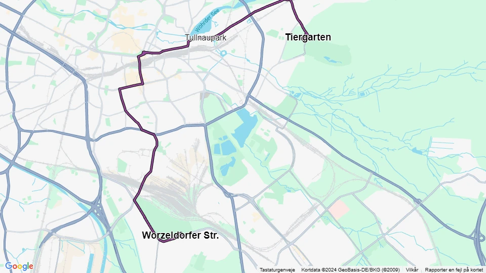 Nürnberg sporvognslinje 5: Tiergarten - Worzeldorfer Str. linjekort