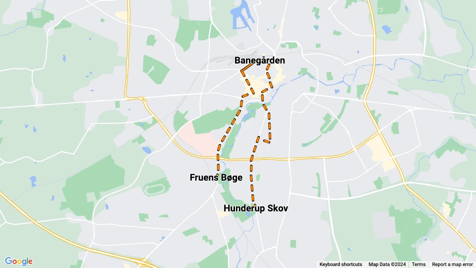 Odense Hovedlinie: Fruens Bøge - Hunderup Skov linjekort