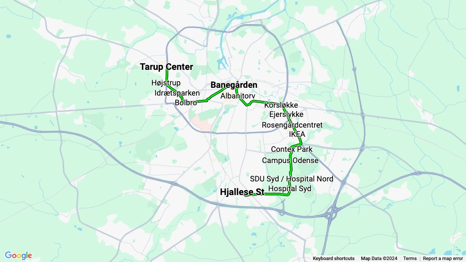 Odense Letbane: Tarup Center - Hjallese St linjekort