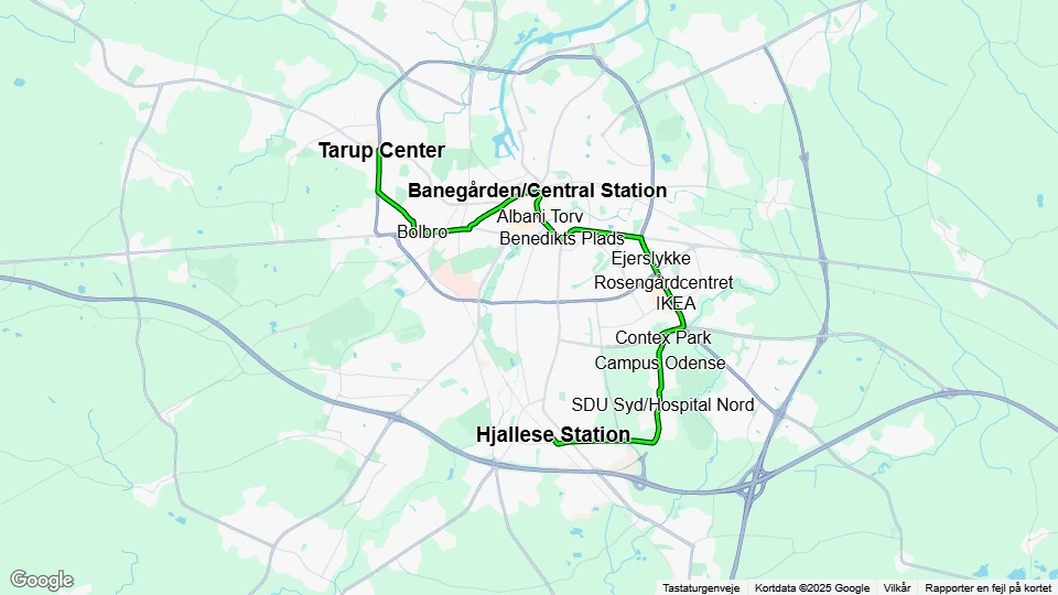 Odense: Tarup Center - Hjallese Station linjekort