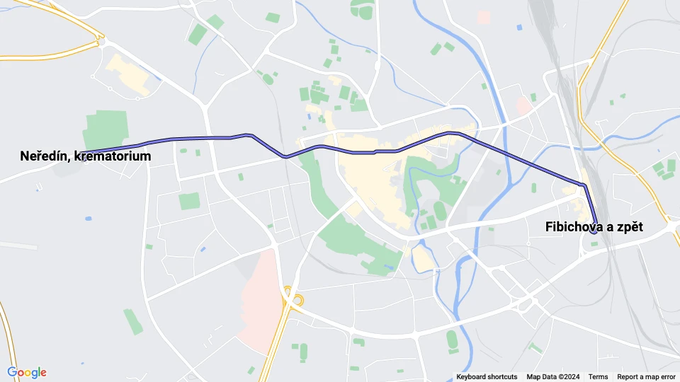 Olomouc sporvognslinje 2: Fibichova a zpět - Neředín, krematorium linjekort