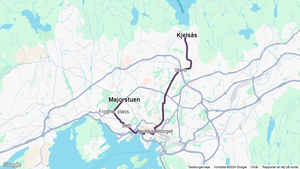 Oslo sporvognslinje 12: Majorstuen - Kjelsås linjekort