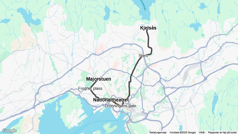 Oslo sporvognslinje 15: Majorstuen - Kjelsås linjekort